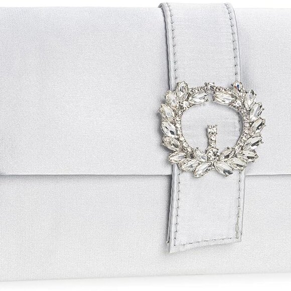 Evening Satin Clutch Purse with Embellished Brooch for Women Party Handbag - Picture 2 of 6